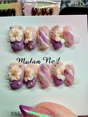 Purple & Pink Floral Press-On Nail Set size Large